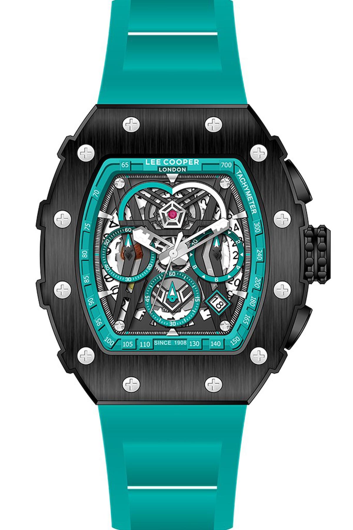 Lee Cooper LC07810.699 Takvimli Turkuaz Silikon Kordon Analog Erkek Kol Saati
