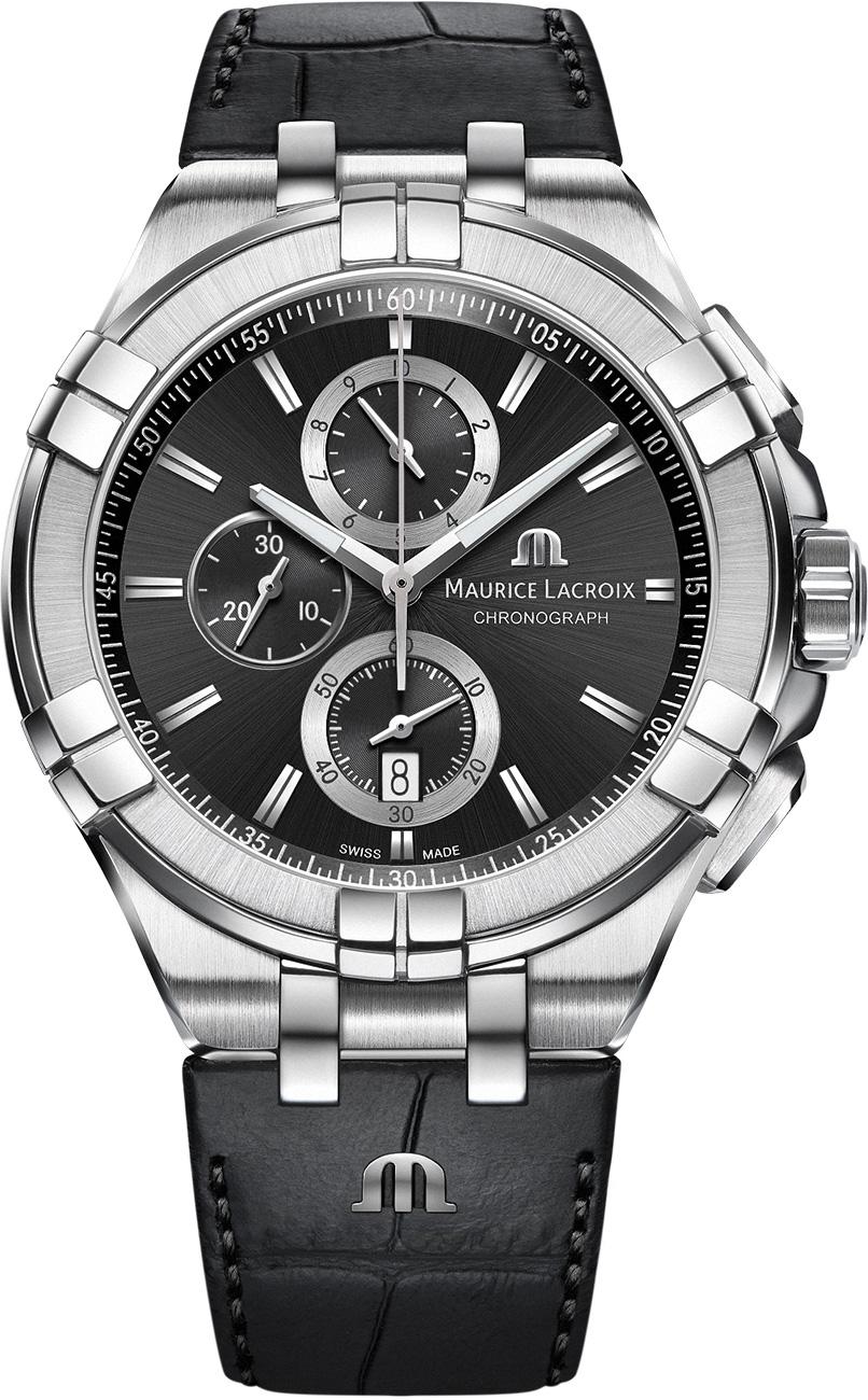 Maurice Lacroix AI1018SS001330-1 Takvimli 44 mm Siyah Deri Kordon Analog Erkek Kol Saati