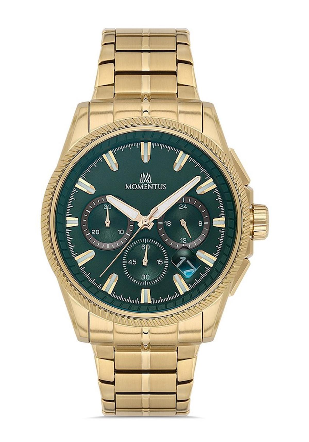 Momentus SM386G-15SG Takvimli 43 mm Altın Çelik Kordon Analog Erkek Kol Saati