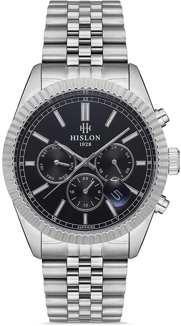 Hislon DT117S-04SS Pusulalı Takvimli Metal Kordon Analog Erkek Kol Saati