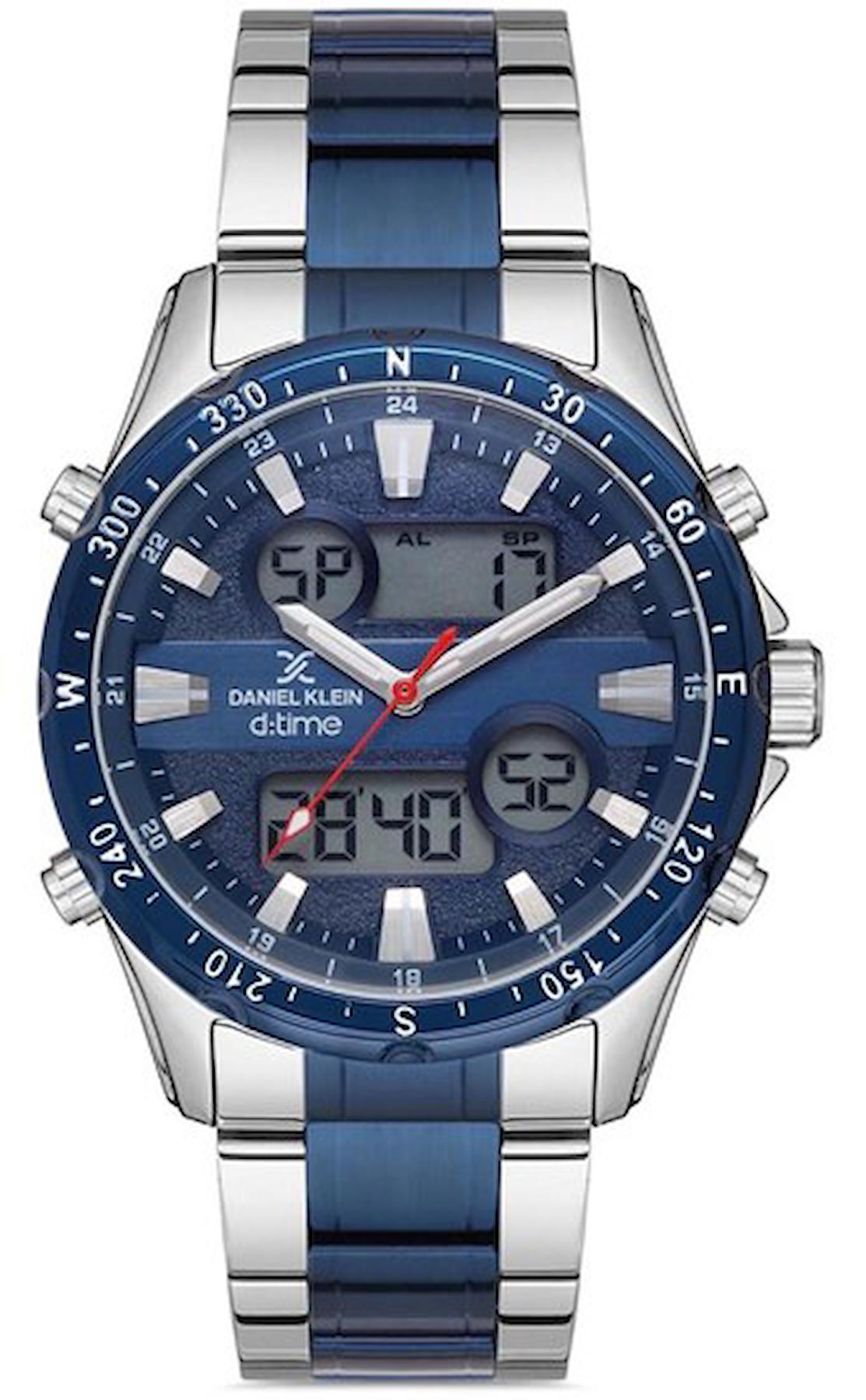 Daniel Klein DK013186A-05 Takvimli Gri-Mavi Çelik Kordon Analog Erkek Kol Saati