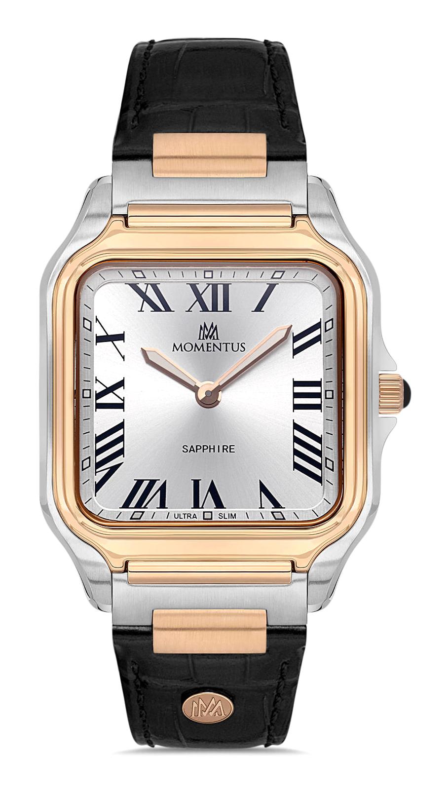 Momentus EM348T-02KR Takvimli 38 mm Siyah Deri Kordon Analog Erkek Kol Saati