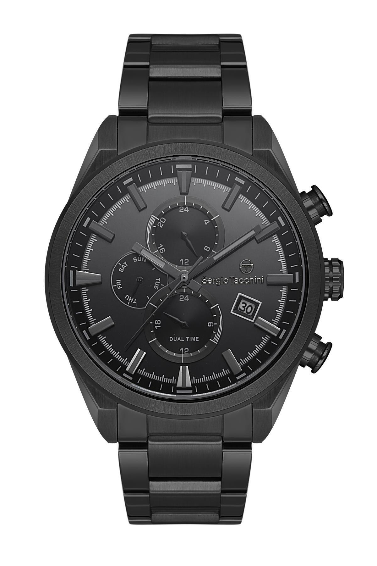 Sergio Tacchini ST.1.10379.5 Takvimli Siyah Çelik Kordon Analog Erkek Kol Saati