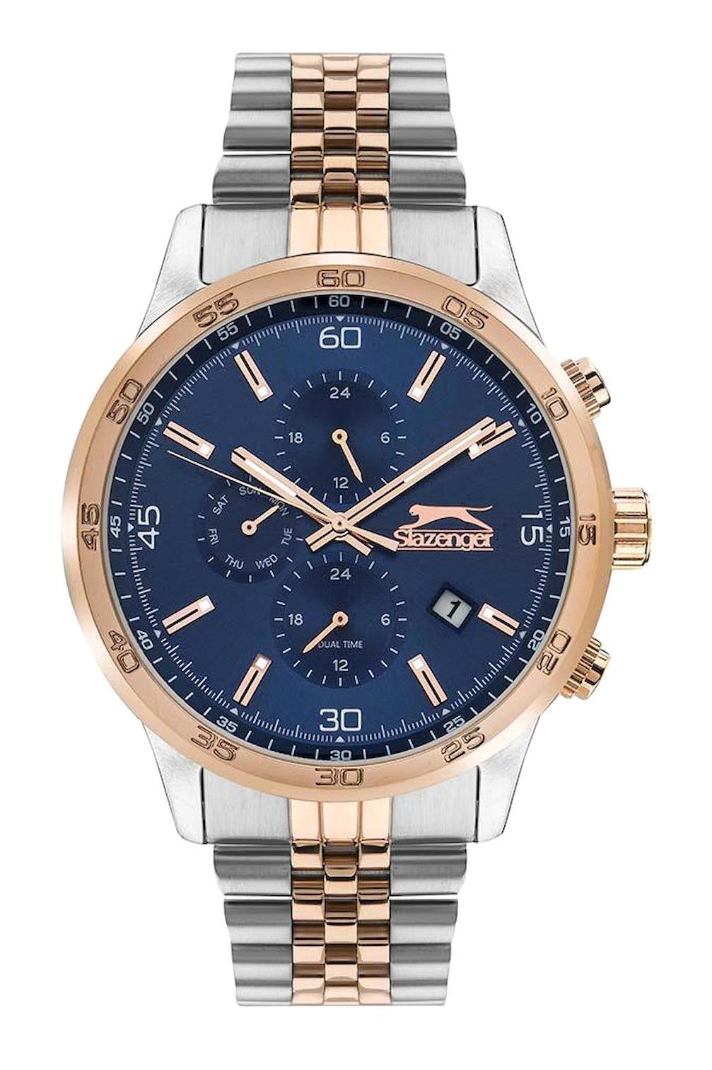Slazenger SL.09.2055.2.02 Takvimli 44 mm Gri-Rose Gold Çelik Kordon Analog Erkek Kol Saati