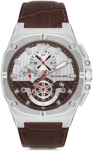 Pacomarine PM.28001.07 Takvimli 44 mm Kahverengi Deri Kordon Analog Kol Saati