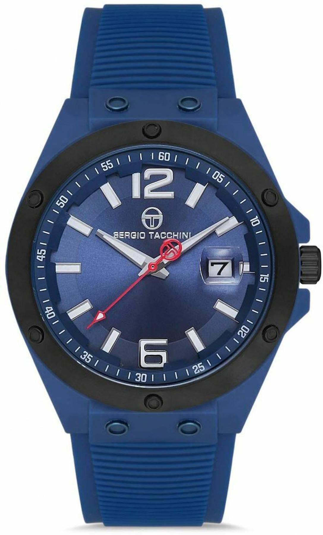 Sergio Tacchini ST.1.10141.4 Takvimli 43 mm Lacivert Silikon Kordon Analog Erkek Kol Saati