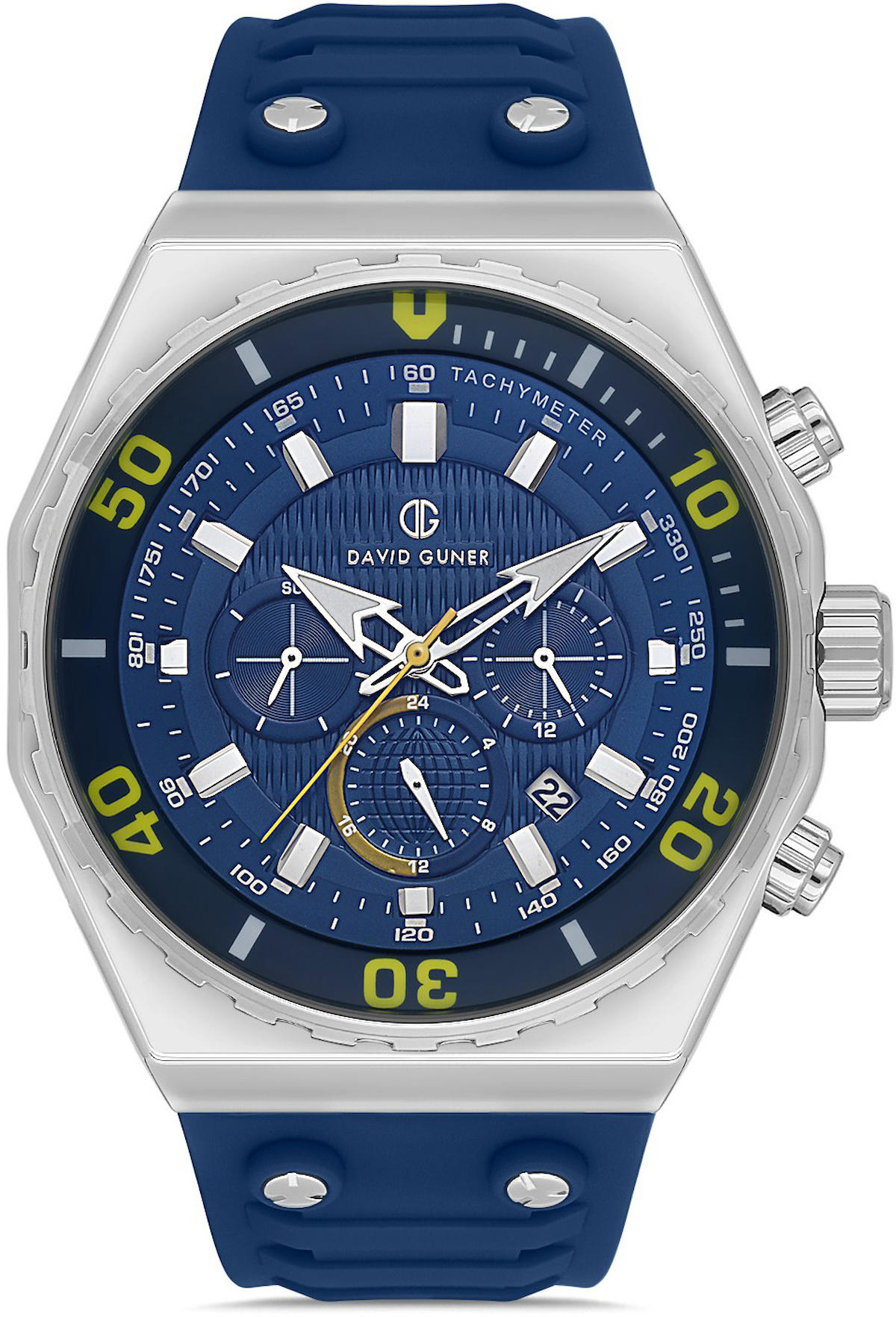 David Guner DG-8665GD-L3 Takvimli 42 mm Mavi Metal Kordon Analog Kol Saati