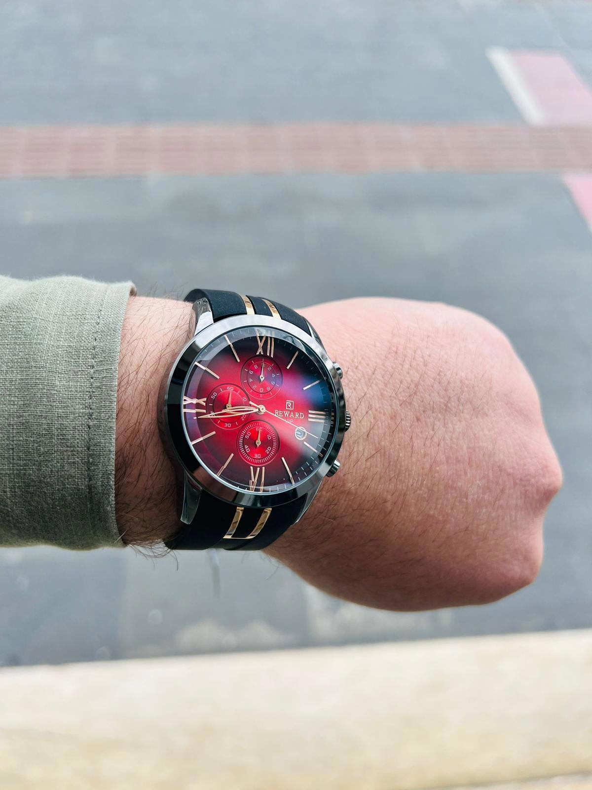 Reward HH370-789-7 Takvimli 44 mm Siyah Silikon Kordon Analog Erkek Kol Saati