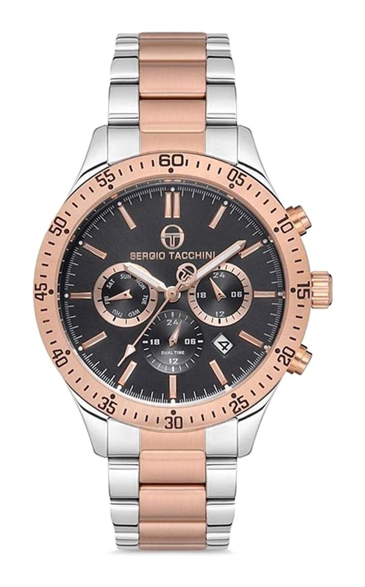 Sergio Tacchini ST.1.10102.5 Takvimli 43 mm Gri-Rose Gold Çelik Kordon Analog Erkek Kol Saati