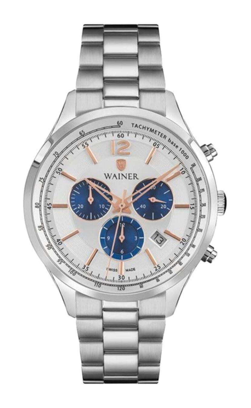 Wainer WA.12018-BM Pusulalı Takvimli 43 mm Gri-Rose Gold Çelik Kordon Analog Erkek Kol Saati