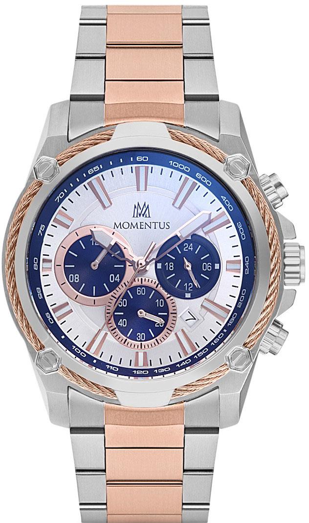 Momentus SM347T-02SR Takvimli 45 mm Gri-Rose Gold Çelik Kordon Analog Kol Saati