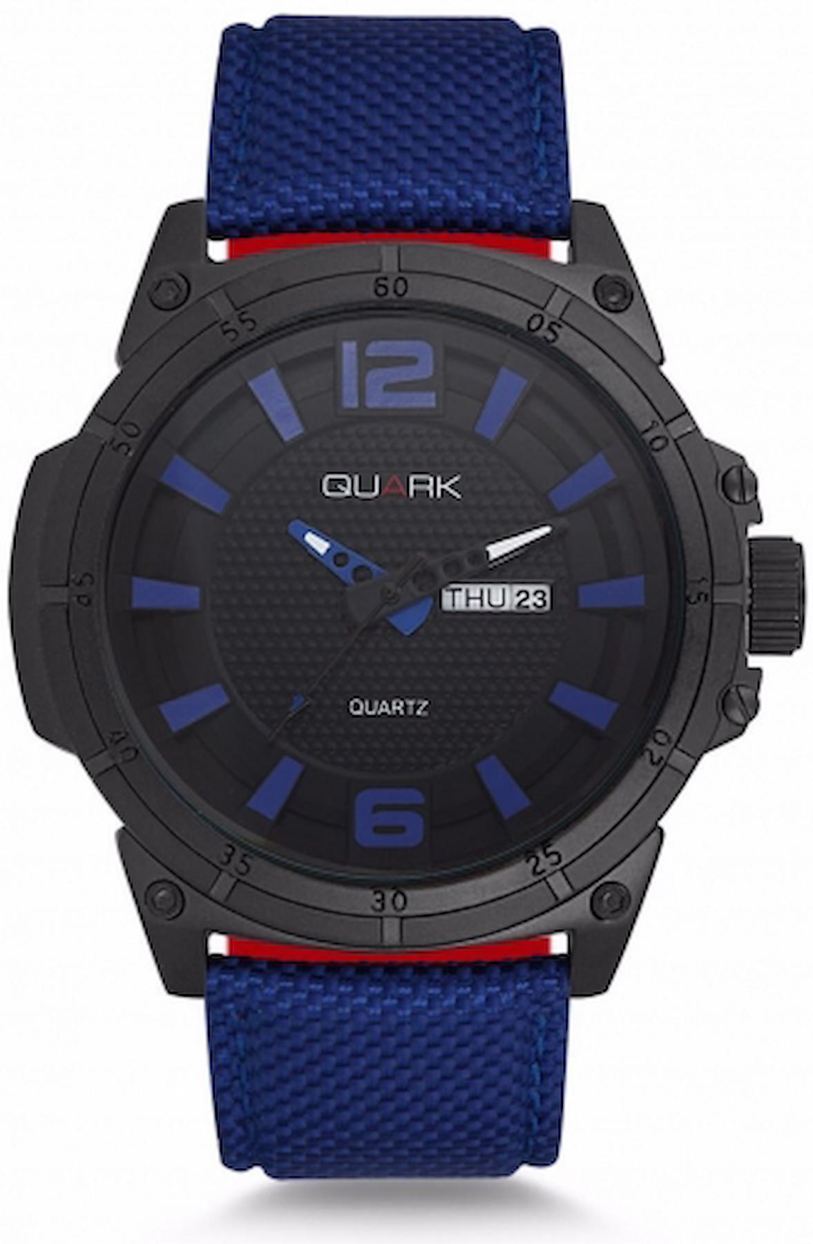 Quark QC-255WB-1A2 Takvimli 34 mm Lacivert Deri Kordon Analog Kol Saati