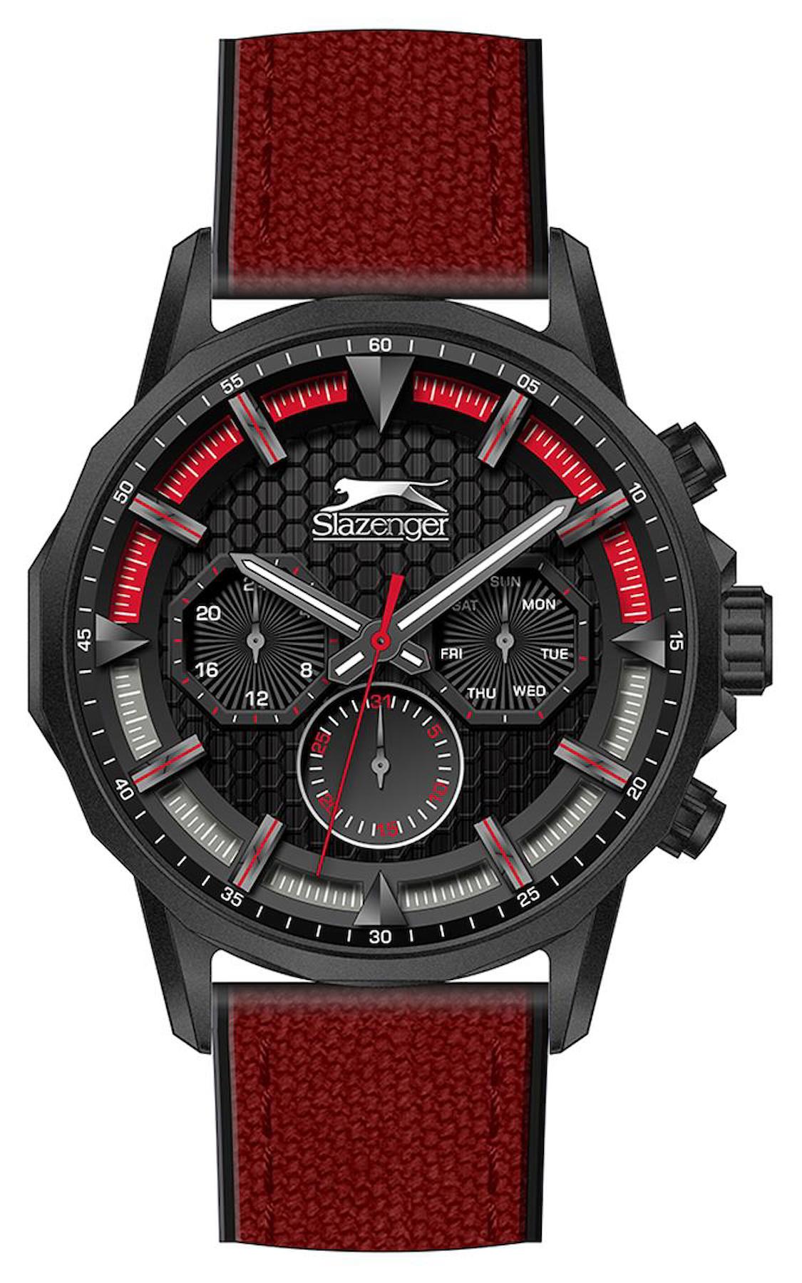 Slazenger SL.09.2217.2.05 Takvimli 50 mm Kırmızı Silikon Kordon Analog Erkek Kol Saati