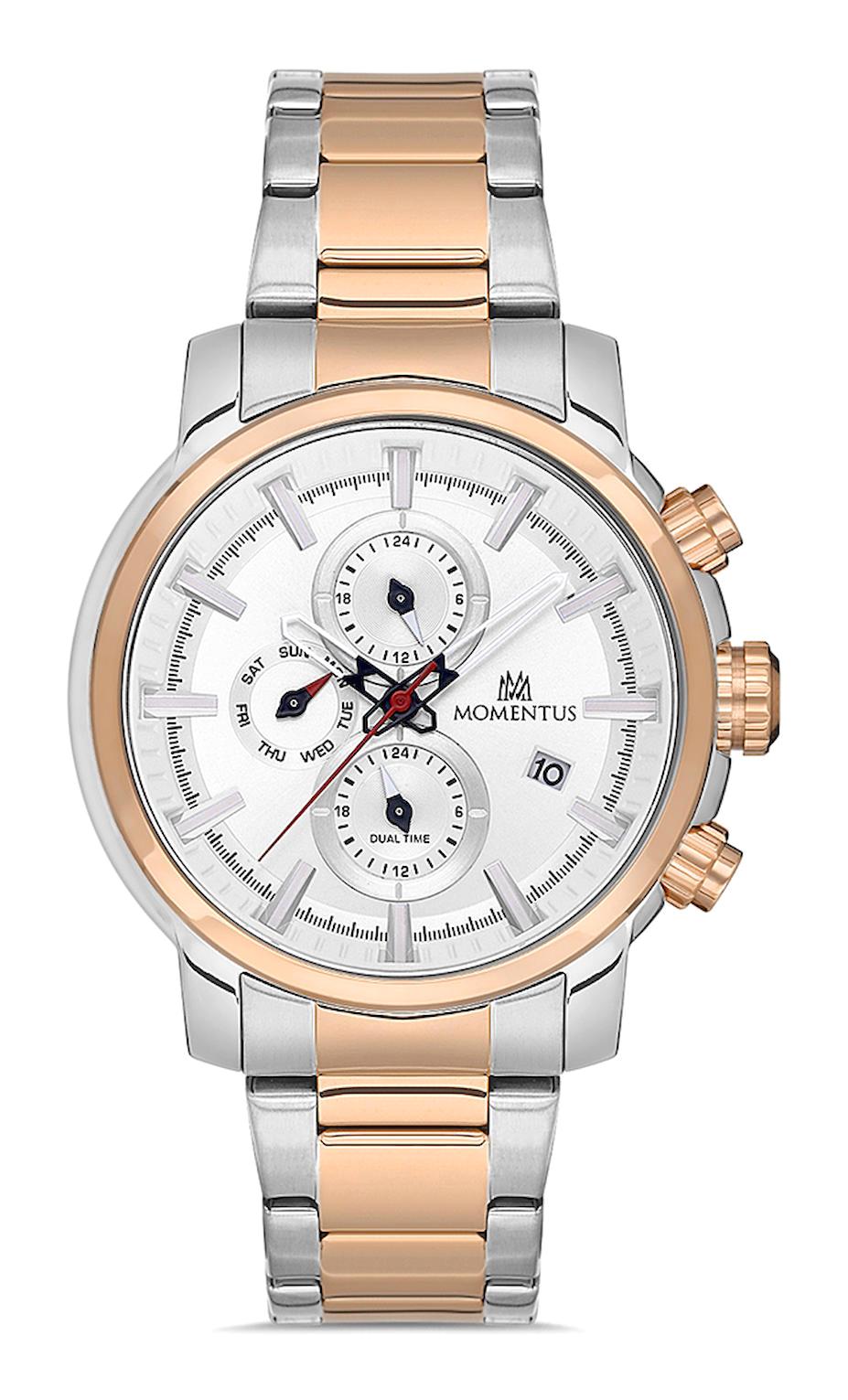 Momentus CC302T-02SR Takvimli 44 mm Gri-Rose Gold Çelik Kordon Analog Erkek Kol Saati