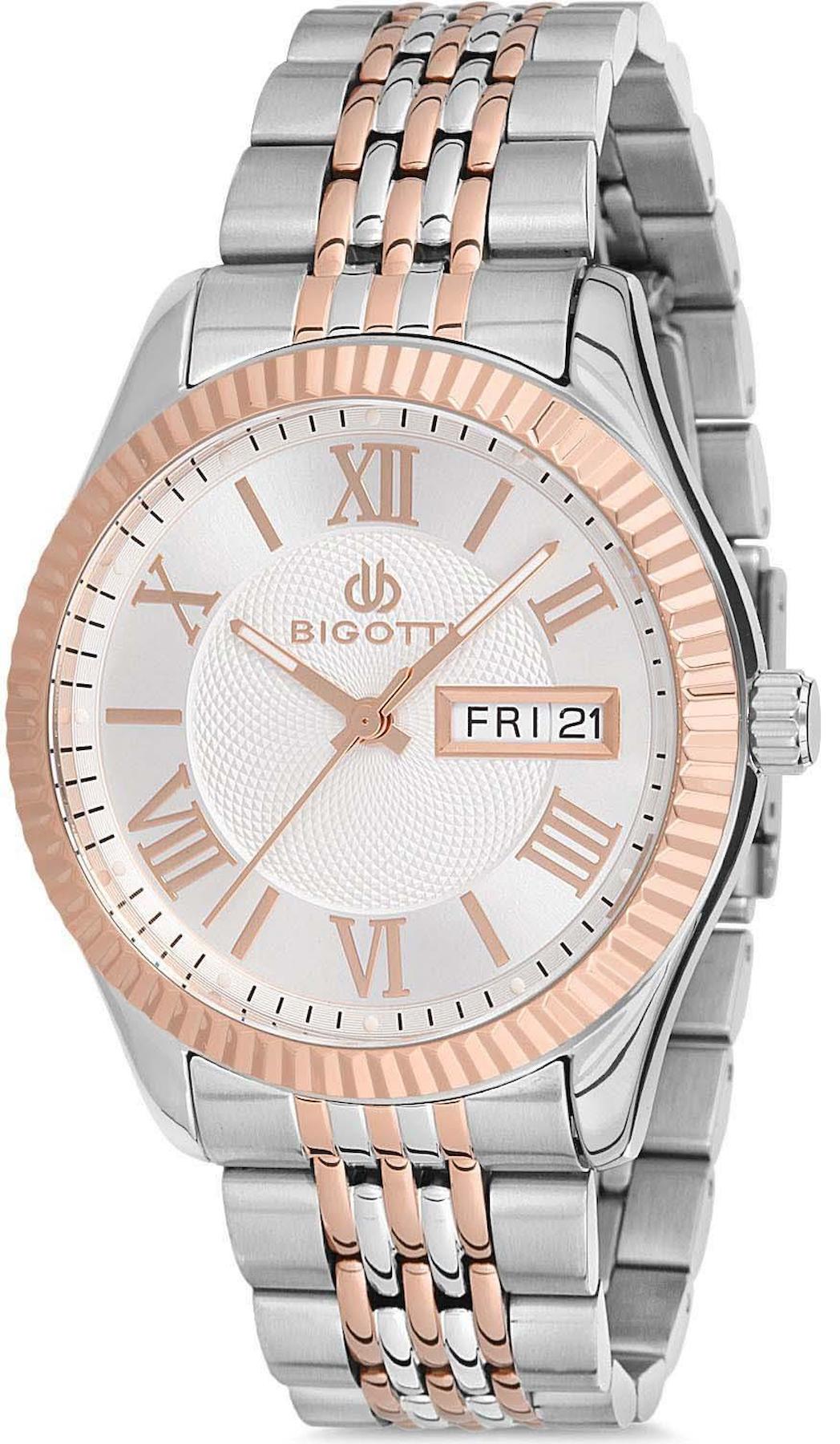 Bigotti BG.1.10183.4 Takvimli 44 mm Gri-Rose Gold Metal Kordon Analog Erkek Kol Saati