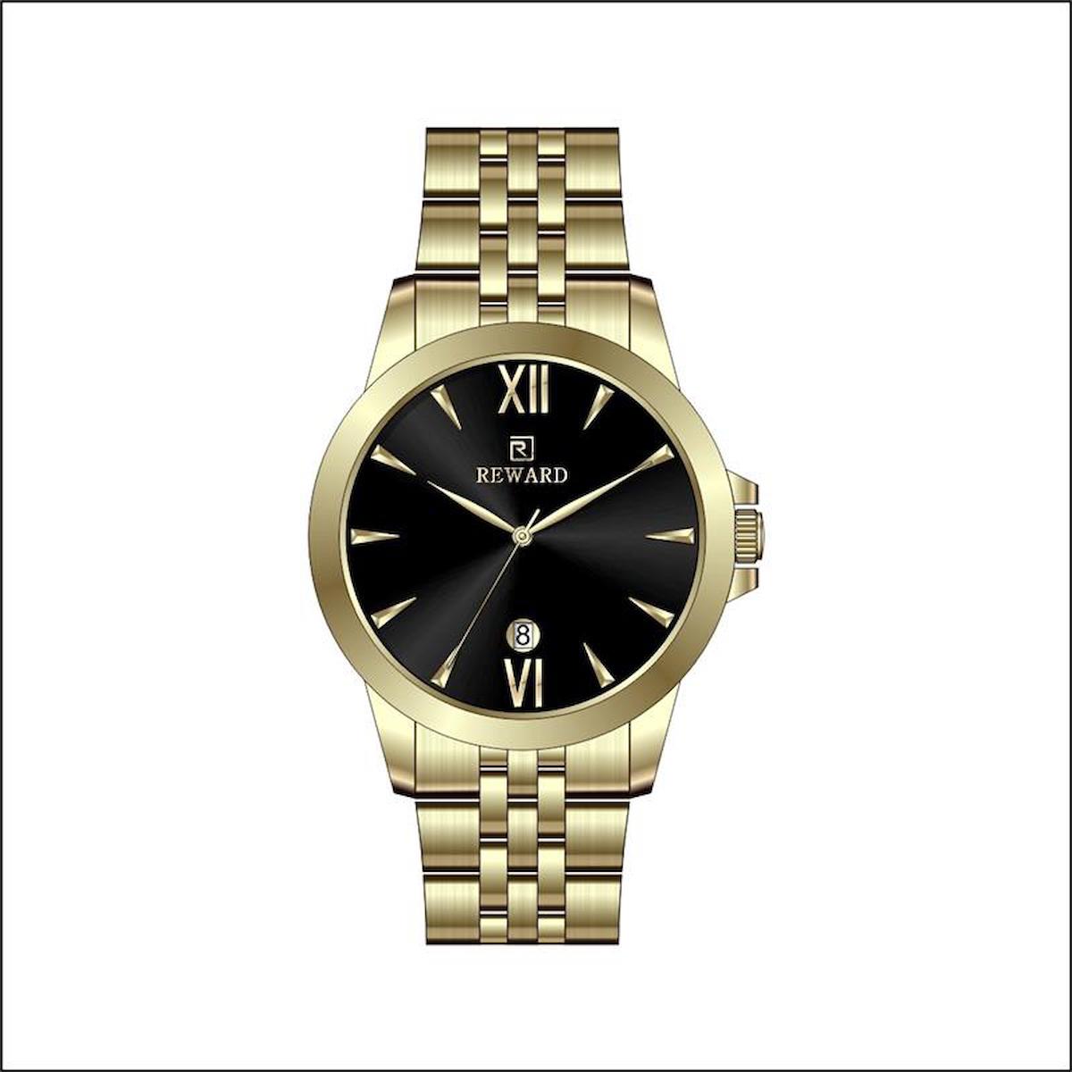 Reward A142923 Takvimli 40 mm Altın Metal Kordon Analog Erkek Kol Saati