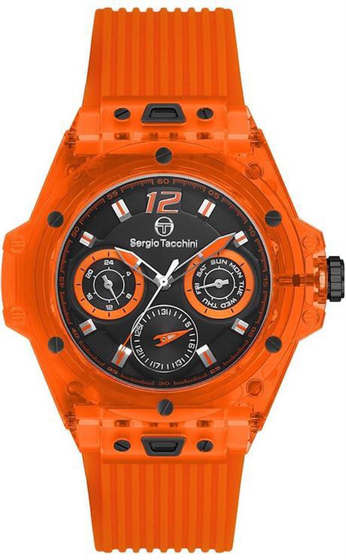 Sergio Tacchini ST.1.10404.4 Takvimli 42 mm Turuncu Silikon Kordon Analog Erkek Kol Saati
