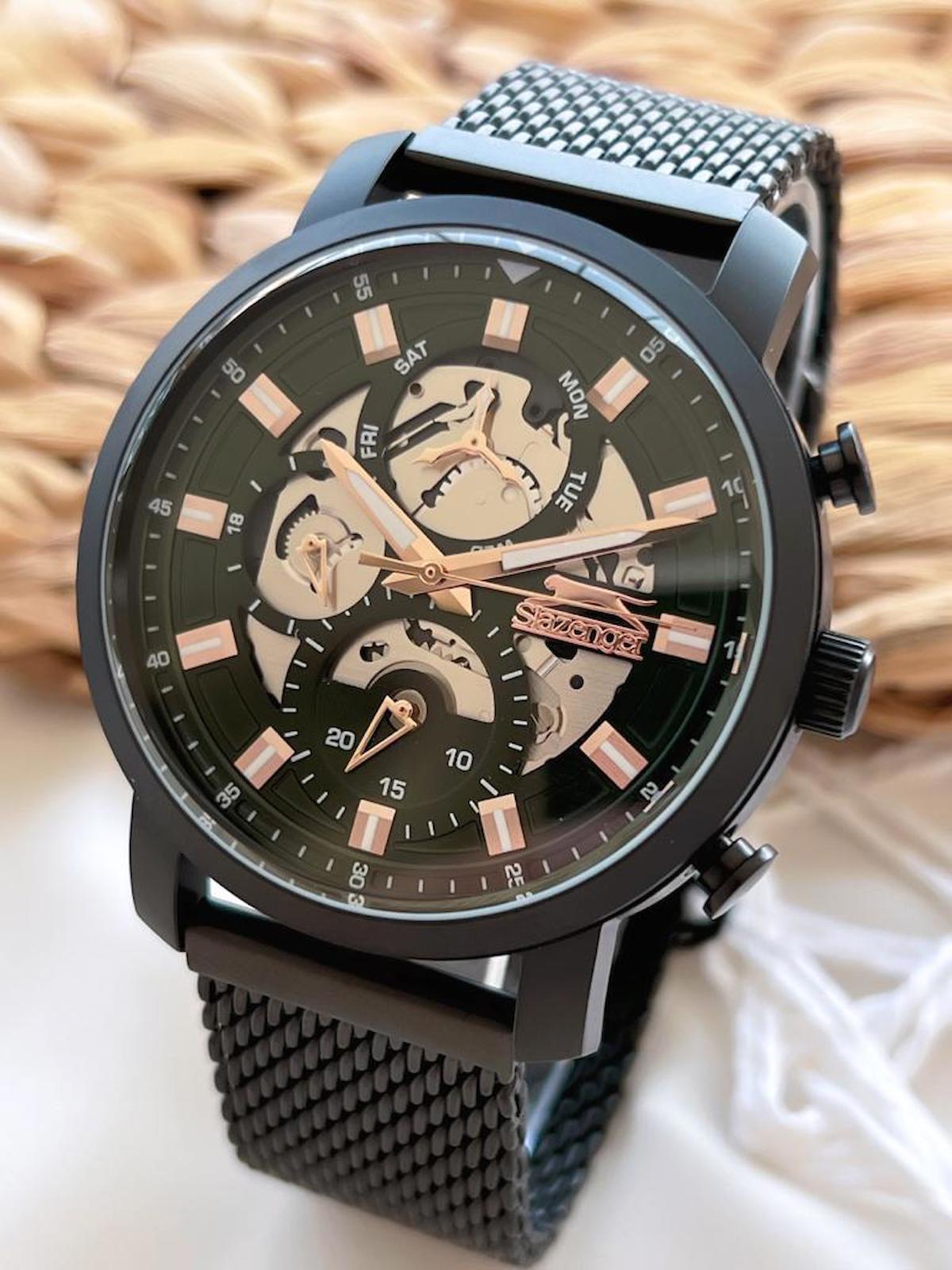 Slazenger SL.1.384 Su Geçirmez Takvimli 51-55 mm Siyah Çelik Kordon Analog Erkek Kol Saati