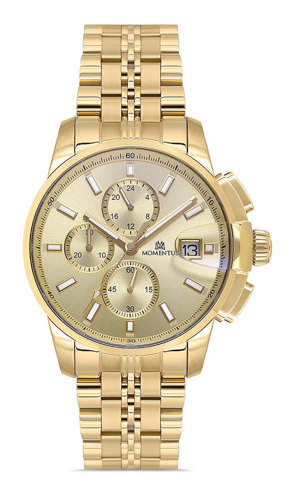 Momentus SM385G-08SG Takvimli 43 mm Altın Çelik Kordon Analog Erkek Kol Saati