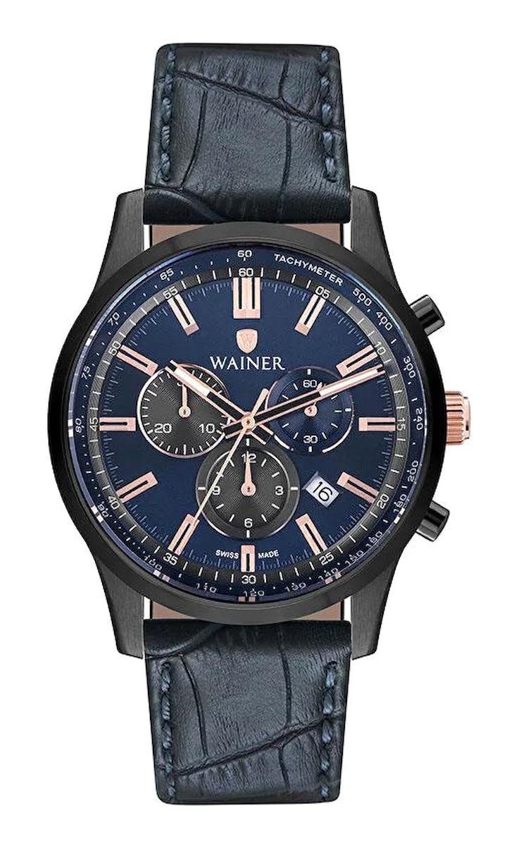 Wainer WA.19444-B Pusulalı Takvimli 42 mm Lacivert Deri Kordon Analog Erkek Kol Saati