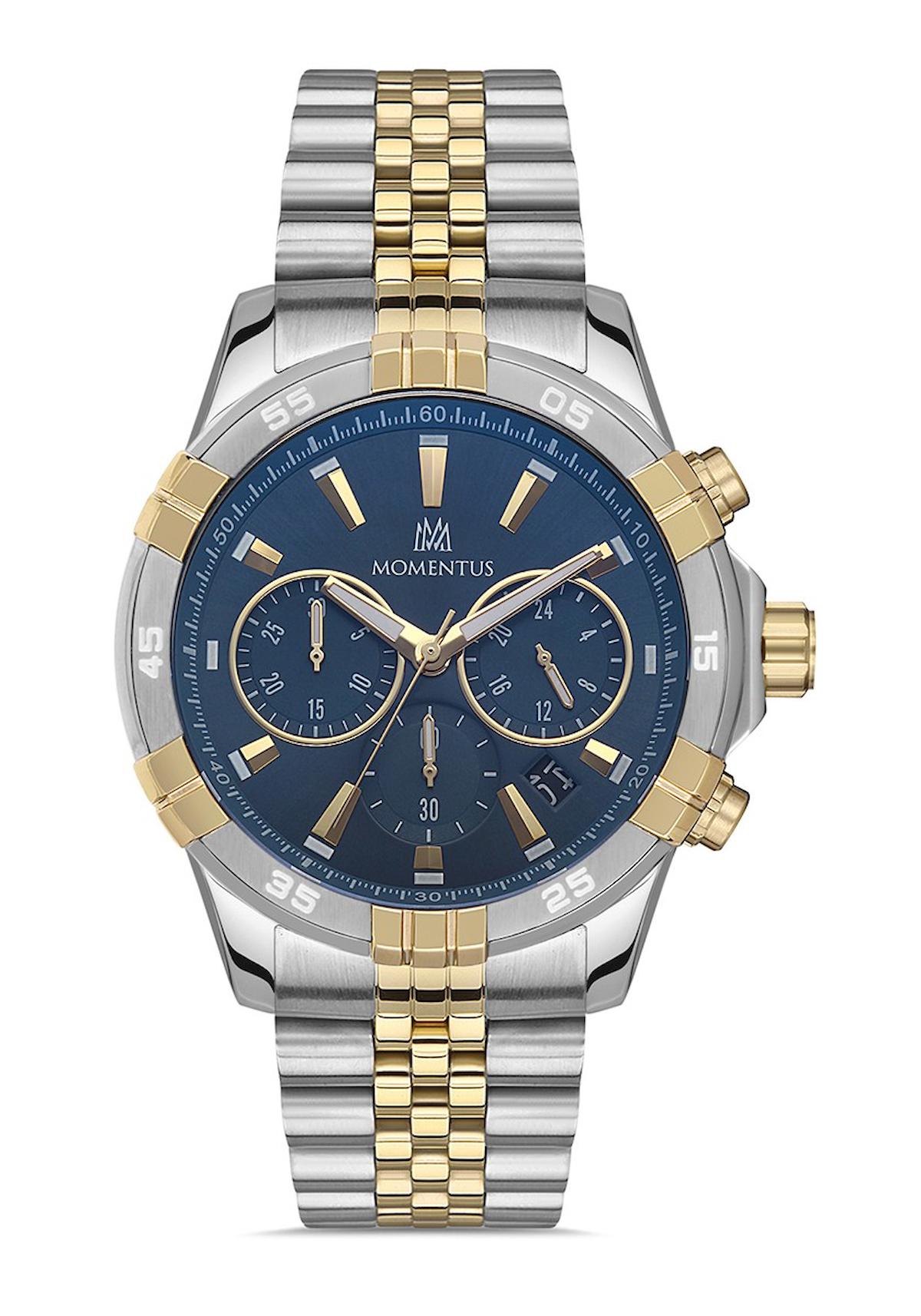 Momentus SM367T-11SG Takvimli 45 mm Altın-Çelik Kordon Analog Erkek Kol Saati