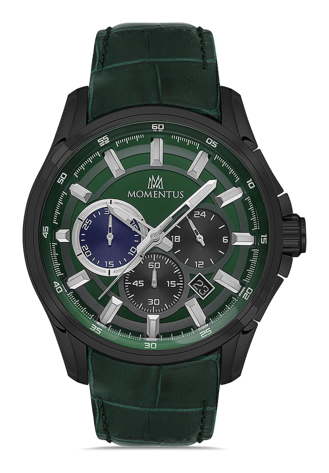 Momentus SM102N-15YN Takvimli 44 mm Yeşil Çelik Kordon Analog Erkek Kol Saati