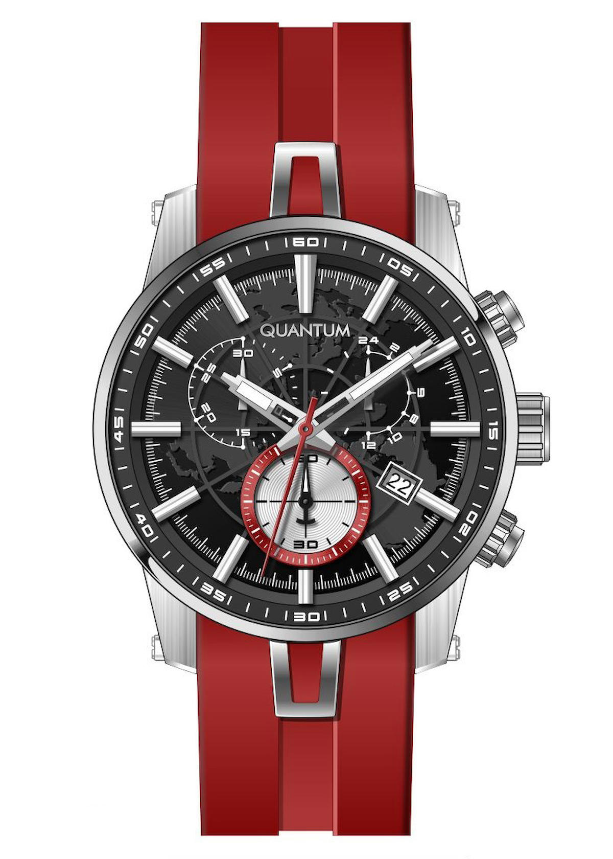 Quantum PWG560.058 Takvimli 48 mm Kırmızı Silikon Kordon Analog Erkek Kol Saati