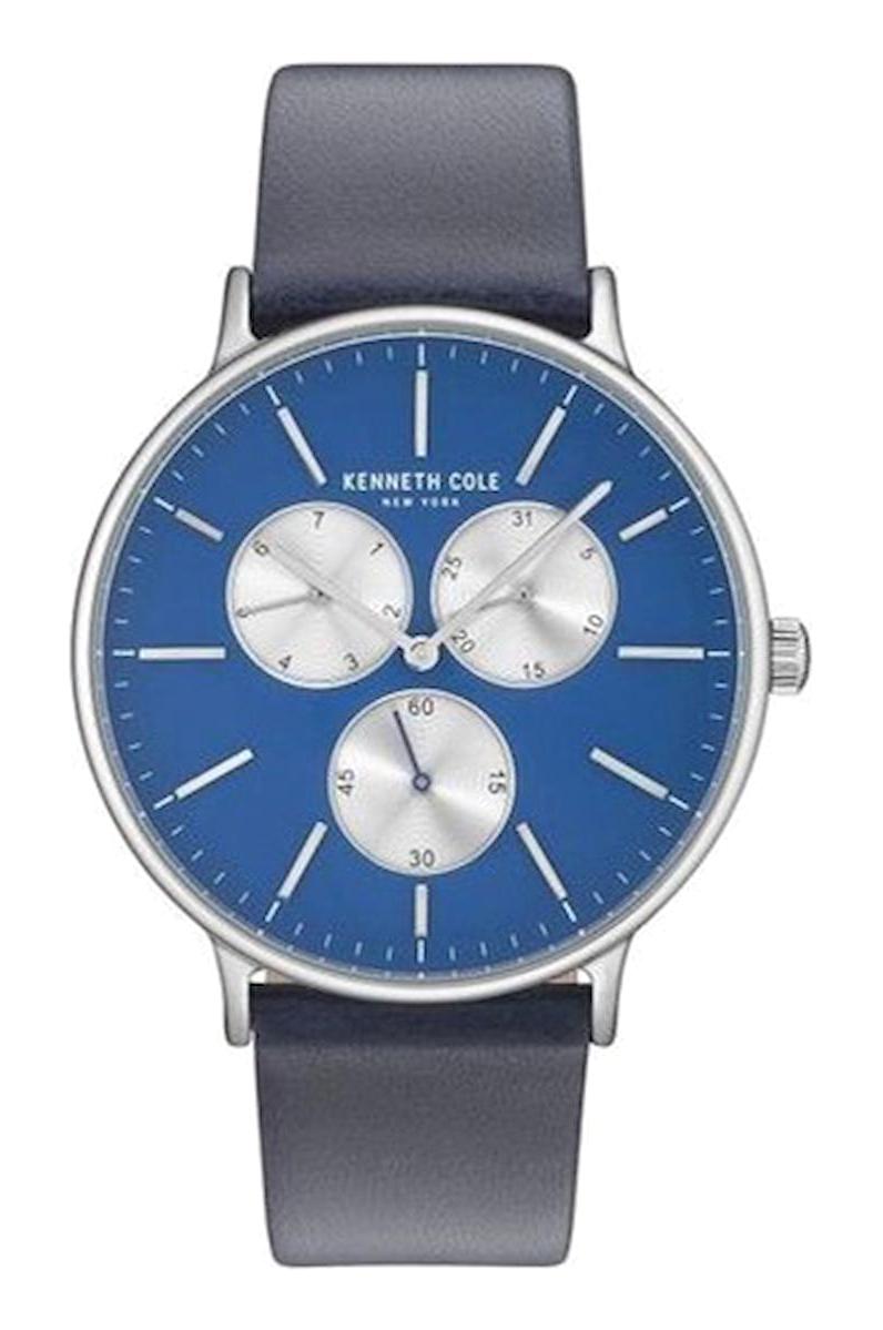 Kenneth Cole KC14946004 Takvimli Lacivert Deri Kordon Analog Erkek Kol Saati