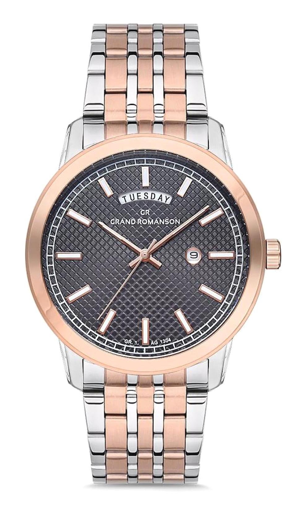 Grand Romanson GR.1.AG1304.08 Takvimli 42 mm Gri-Rose Gold Çelik Kordon Analog Erkek Kol Saati