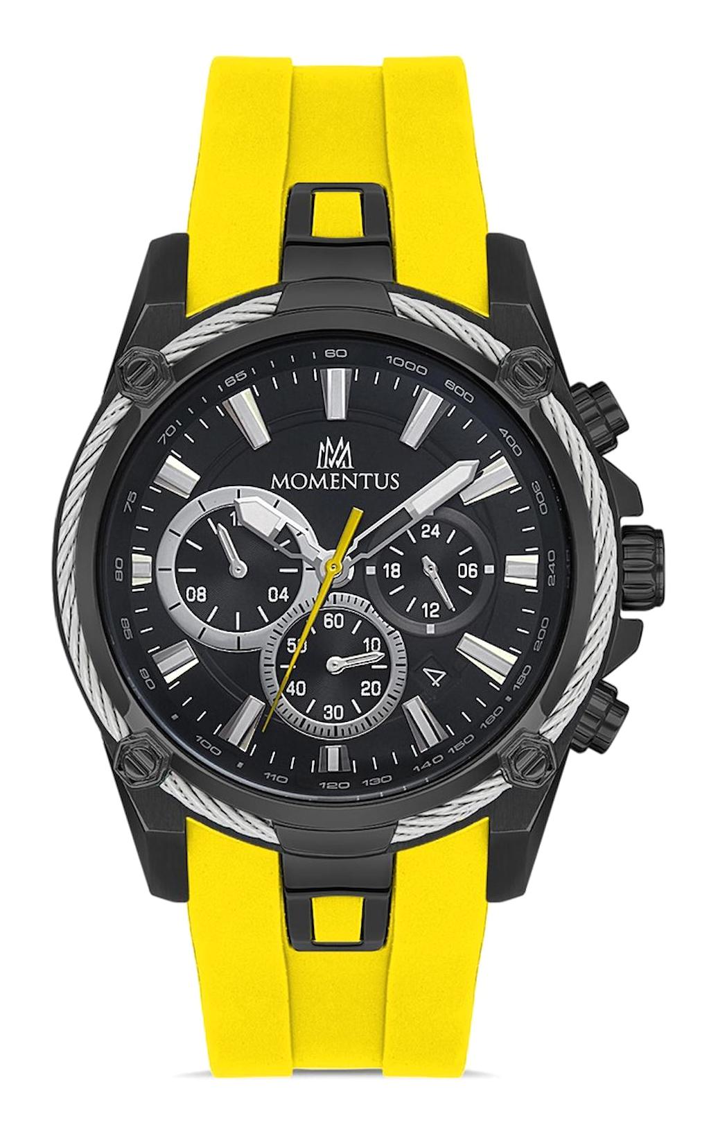 Momentus SM347T-04YS Takvimli 45 mm Sarı Silikon Kordon Analog Erkek Kol Saati