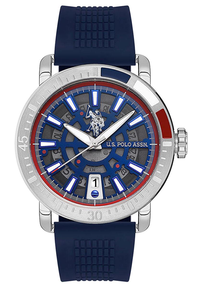 U.S. Polo Assn USPA1058-03 Takvimli 43 mm Lacivert Silikon Kordon Analog Erkek Kol Saati