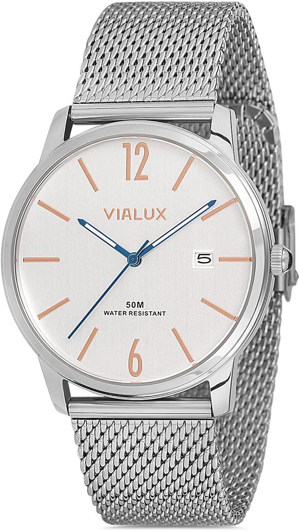 Vialux AS515S-02SR Takvimli 41 mm Çelik Kordon Analog Kol Saati