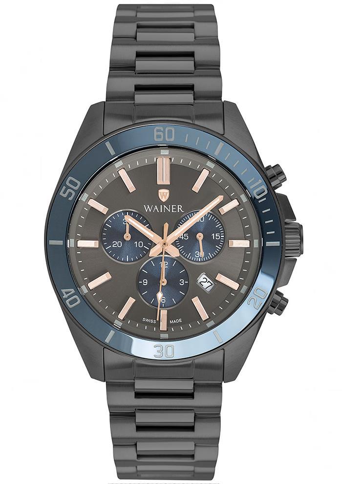 Wainer WA.19540-A Pusulalı Takvimli 44 mm Füme Çelik Kordon Analog Erkek Kol Saati