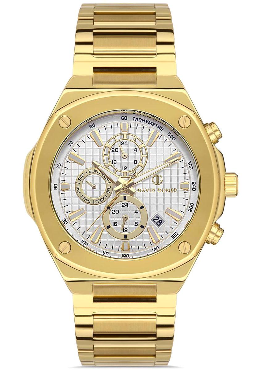 David Guner DG-8386GA-B1 Takvimli 42 mm Altın Çelik Kordon Analog Erkek Kol Saati