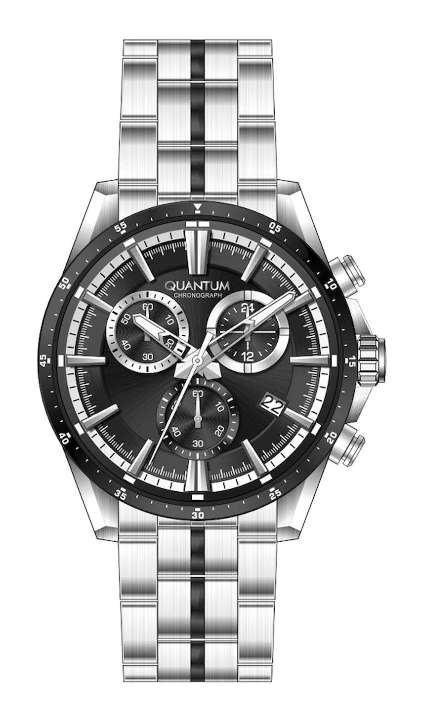 Quantum PWG1108.350 Takvimli 45 mm Gri-Siyah Çelik Kordon Analog Erkek Kol Saati