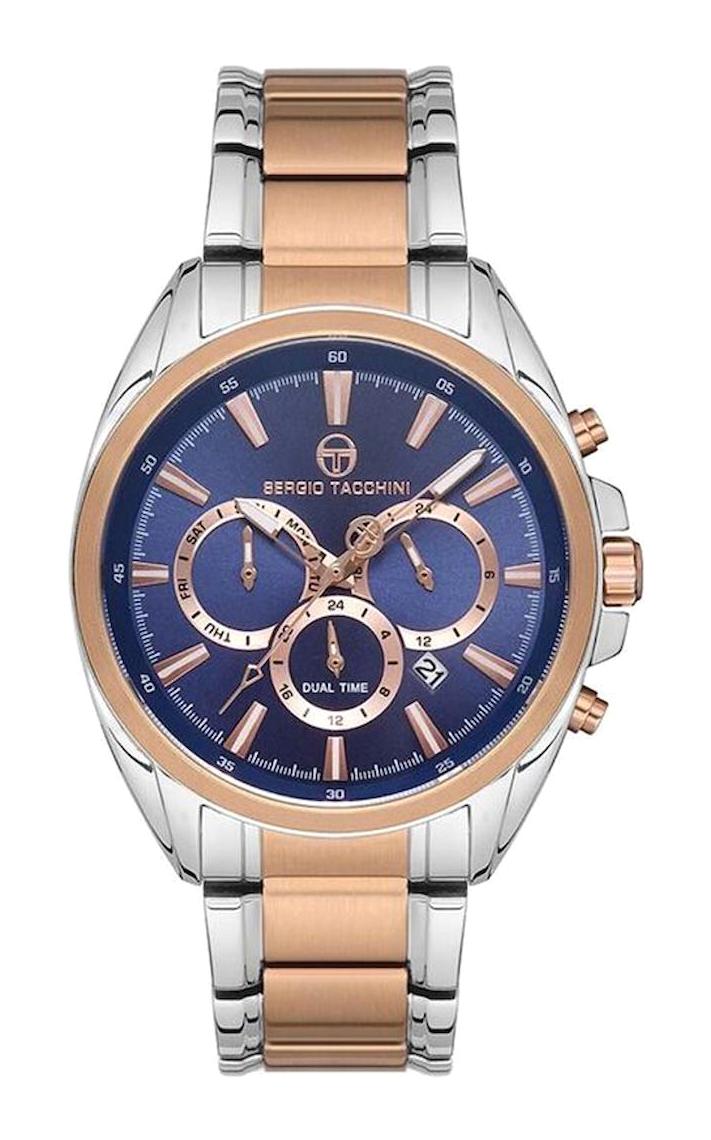 Sergio Tacchini ST.1.10095.6 Takvimli 42 mm Gri-Rose Gold Çelik Kordon Analog Erkek Kol Saati