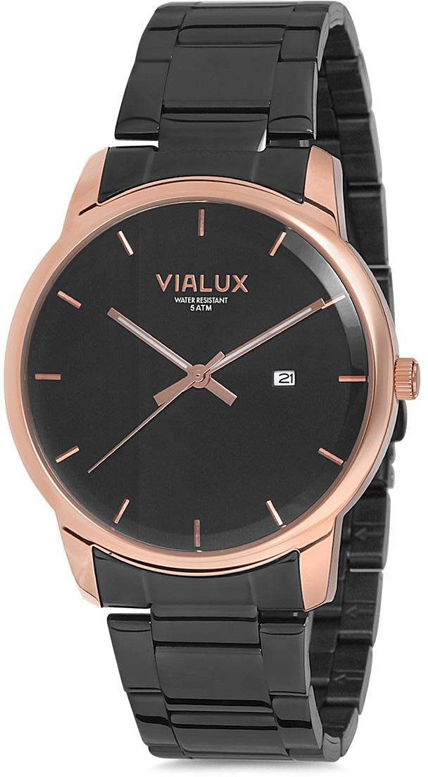 Vialux AS537R-04SR Takvimli 42 mm Siyah Çelik Kordon Analog Kol Saati
