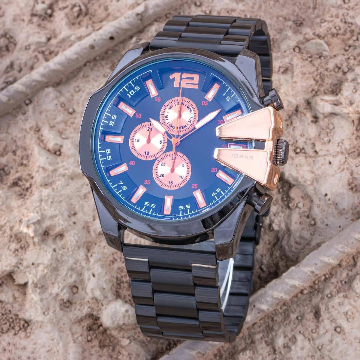 Seniori ST-304376 Takvimli 55 mm Siyah Çelik Kordon Analog Erkek Kol Saati