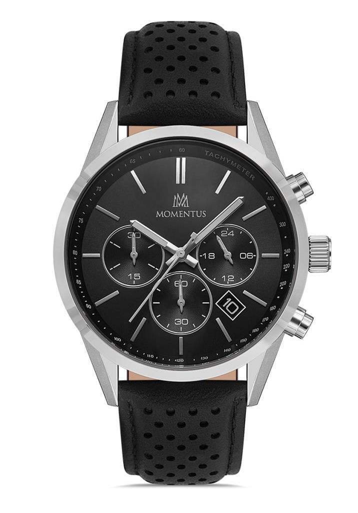 Momentus SC247S-04BS Takvimli 44 mm Siyah Deri Kordon Analog Erkek Kol Saati