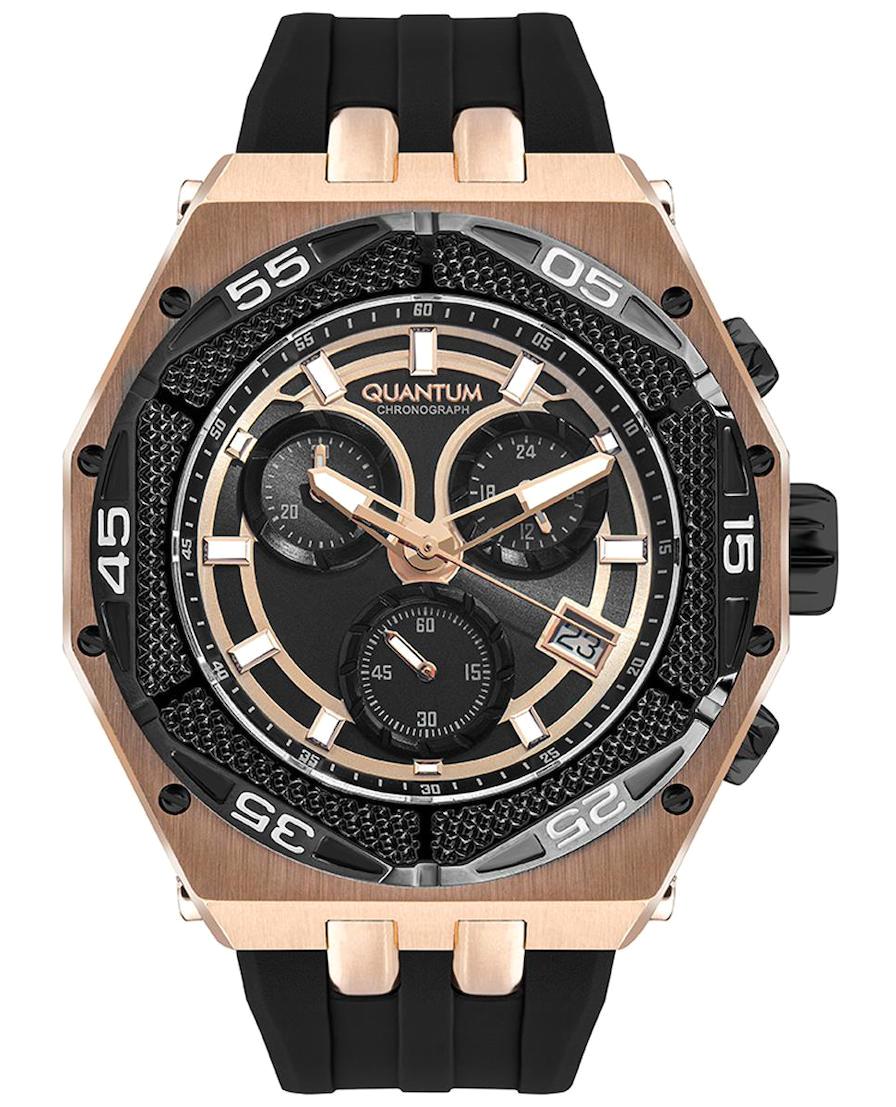 Quantum HNG1066.851 Takvimli 46-50 mm Siyah Silikon Kordon Analog Erkek Kol Saati