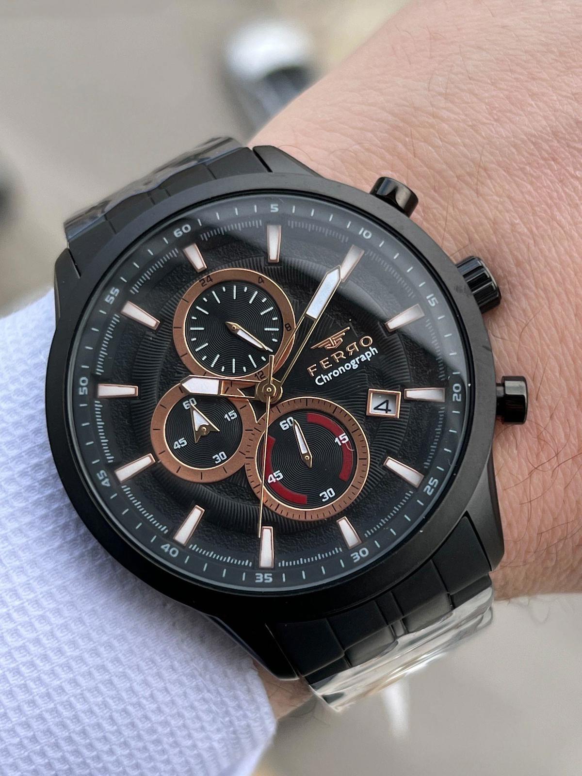 Ferro XF0045 Su Geçirmez Takvimli 44 mm Siyah Çelik Kordon Analog Erkek Kol Saati