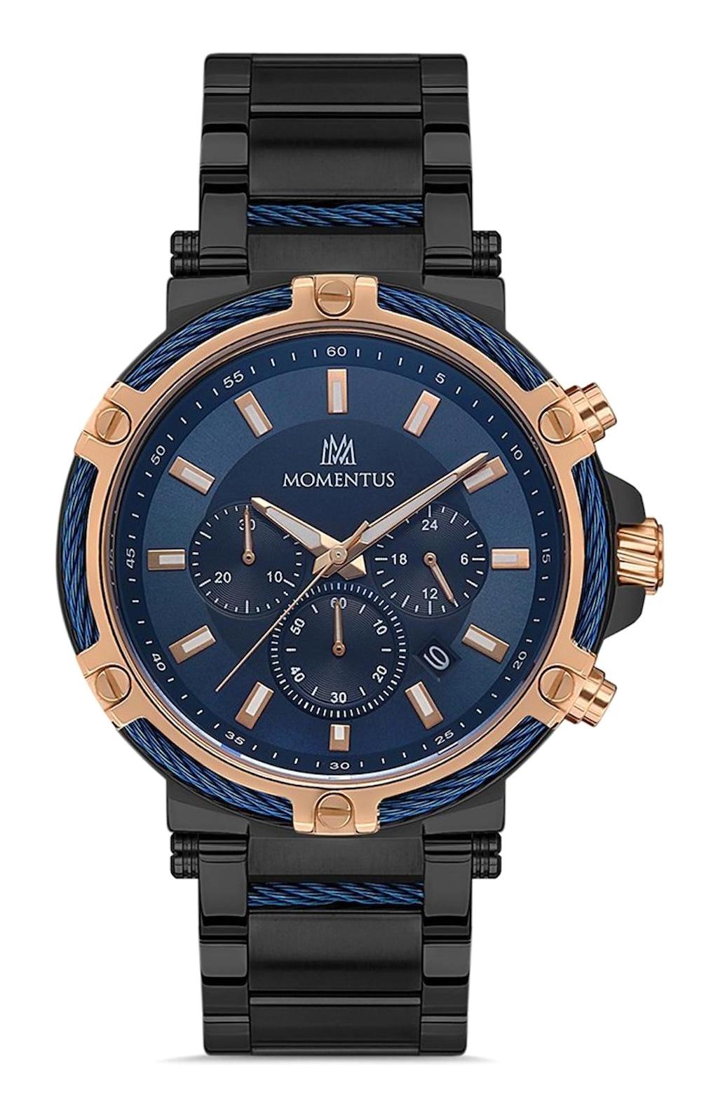 Momentus SM363T-11SR Takvimli 44 mm Siyah Çelik Kordon Analog Erkek Kol Saati