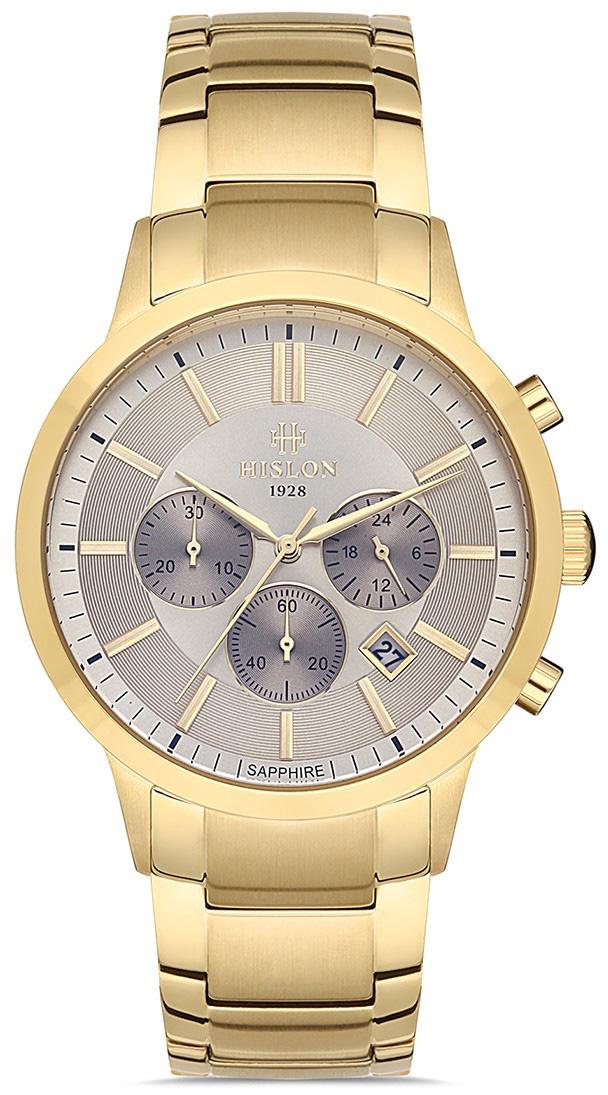Hislon DT115G-02SG Pusulalı Takvimli 43 mm Altın Çelik Kordon Analog Erkek Kol Saati