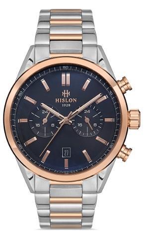 Hislon DT114T-04SR Pusulalı Takvimli 45 mm Gri-Rose Gold Çelik Kordon Analog Erkek Kol Saati