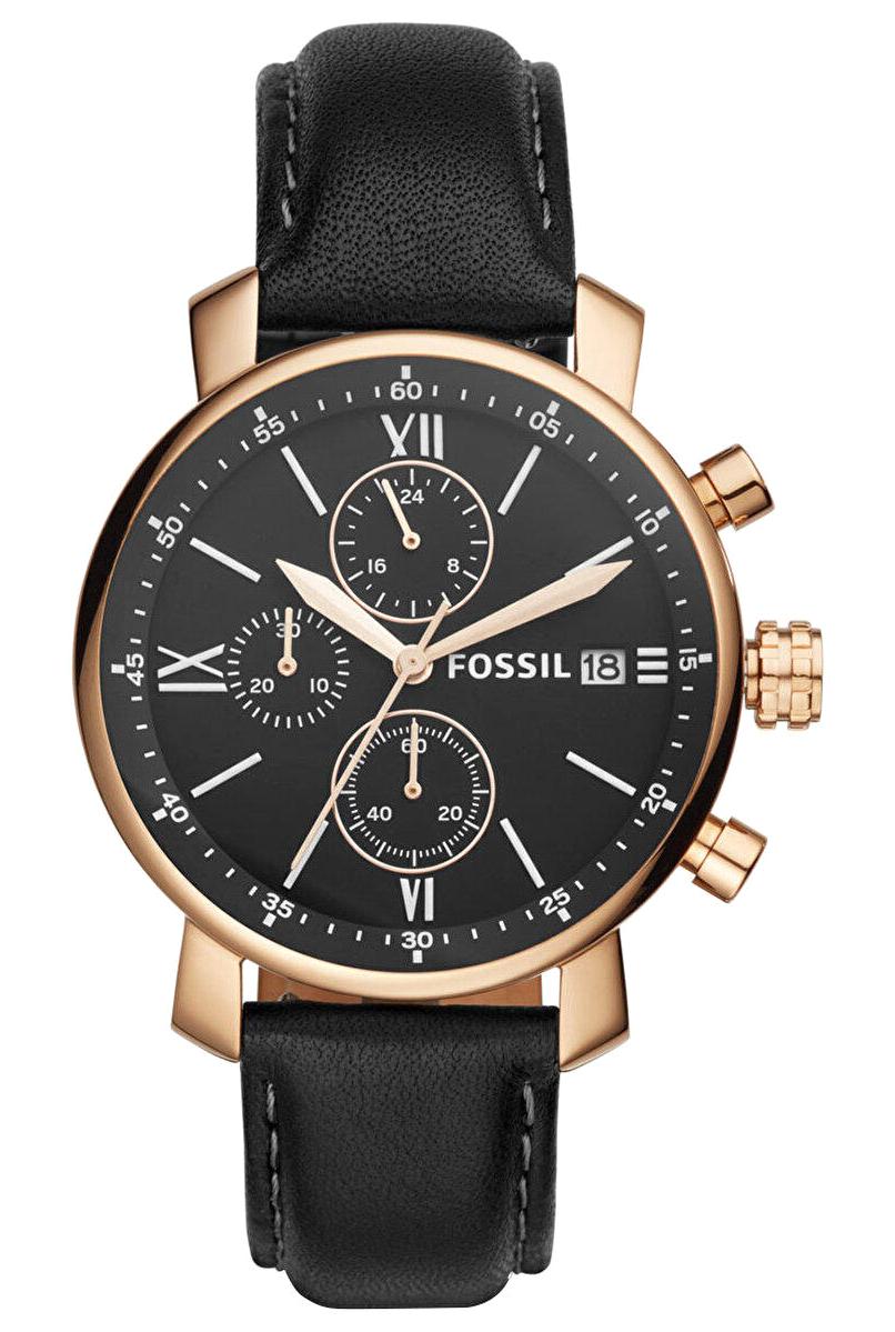 Fossil FBQ1008 Takvimli 45 mm Siyah Deri Kordon Analog Erkek Kol Saati