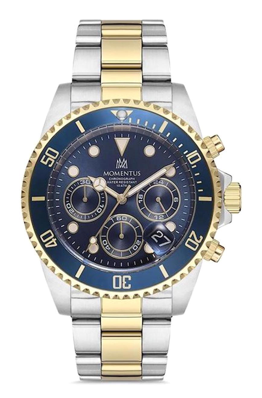 Momentus SM361T-11SG Takvimli 44 mm Altın-Çelik Kordon Analog Erkek Kol Saati