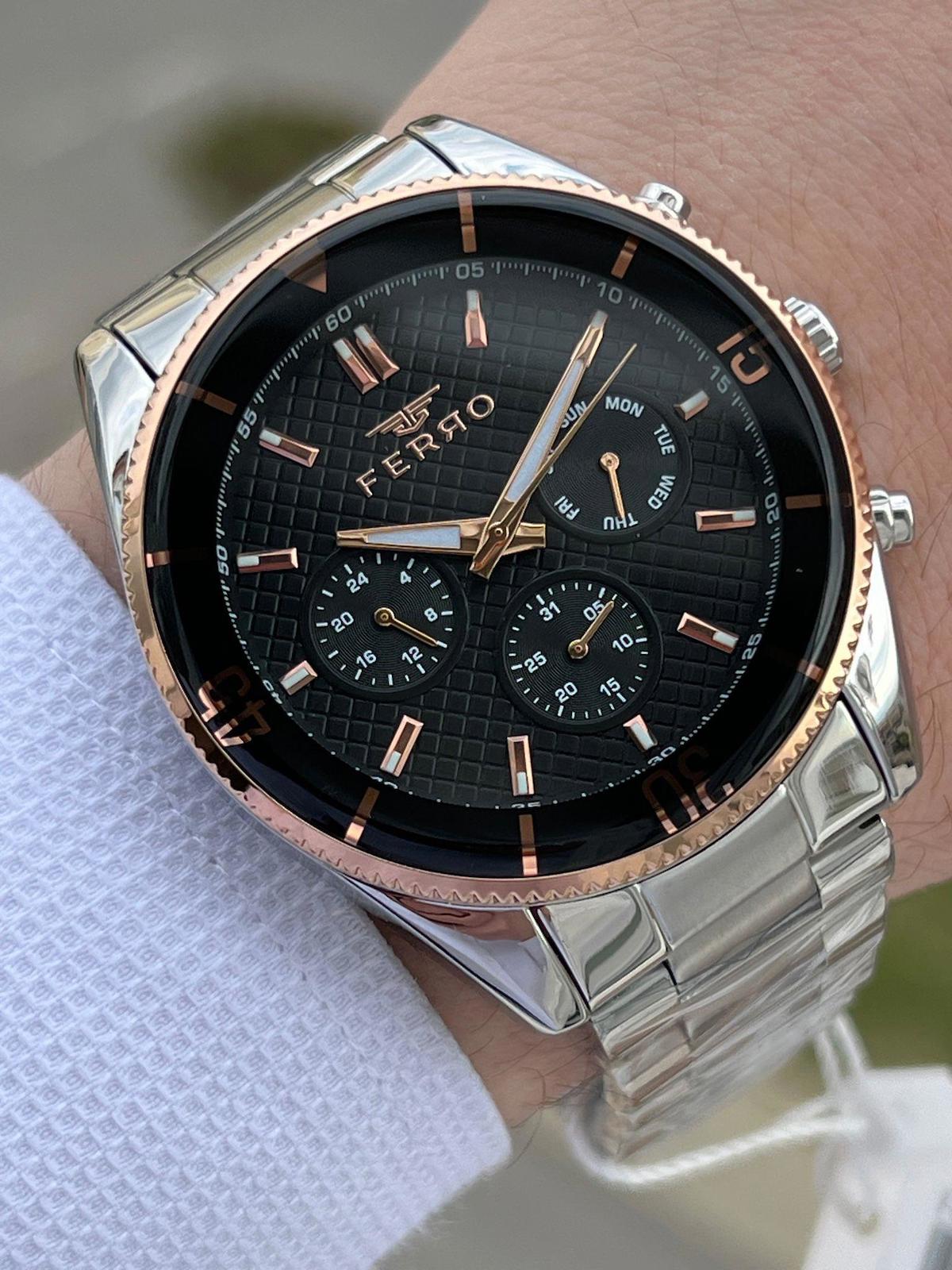 Ferro EFM11920-A2 Su Geçirmez Takvimli 44 mm Çelik Kordon Analog Erkek Kol Saati