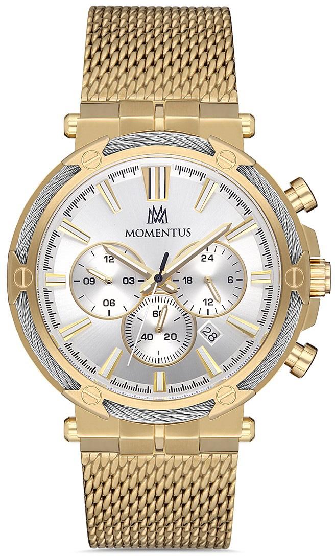 Momentus SM372T-02SG Takvimli 44 mm Altın Çelik Kordon Analog Kol Saati