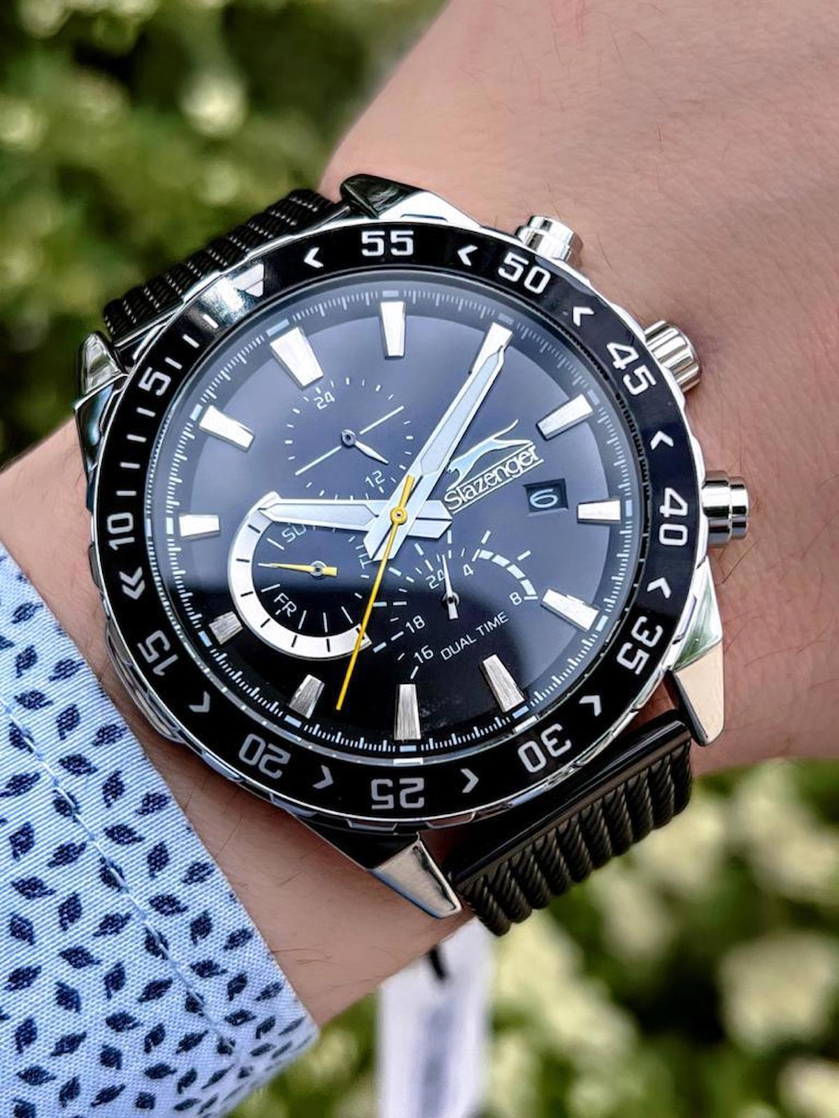 Slazenger BLKT.2.248 Su Geçirmez Takvimli 46-50 mm Siyah Çelik Kordon Analog Erkek Kol Saati