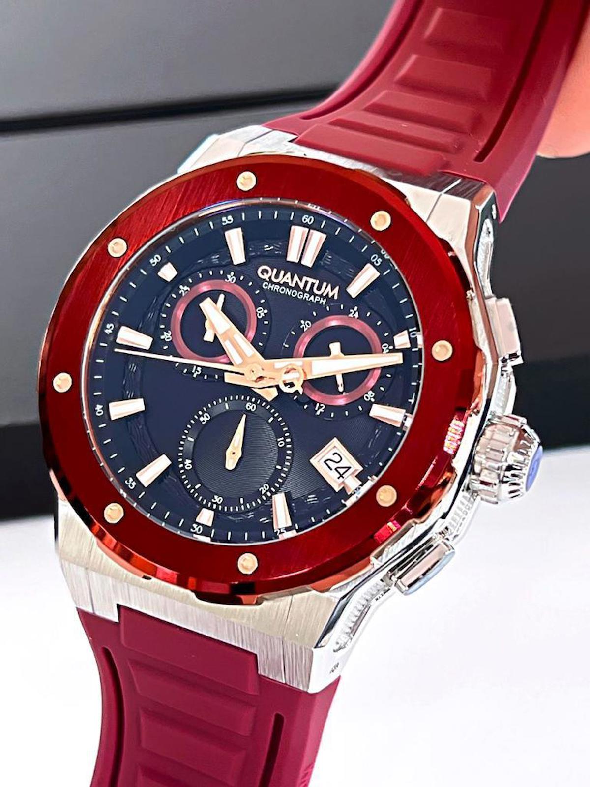Quantum HNG1082.358 Takvimli 46 mm Kırmızı Silikon Kordon Analog Erkek Kol Saati